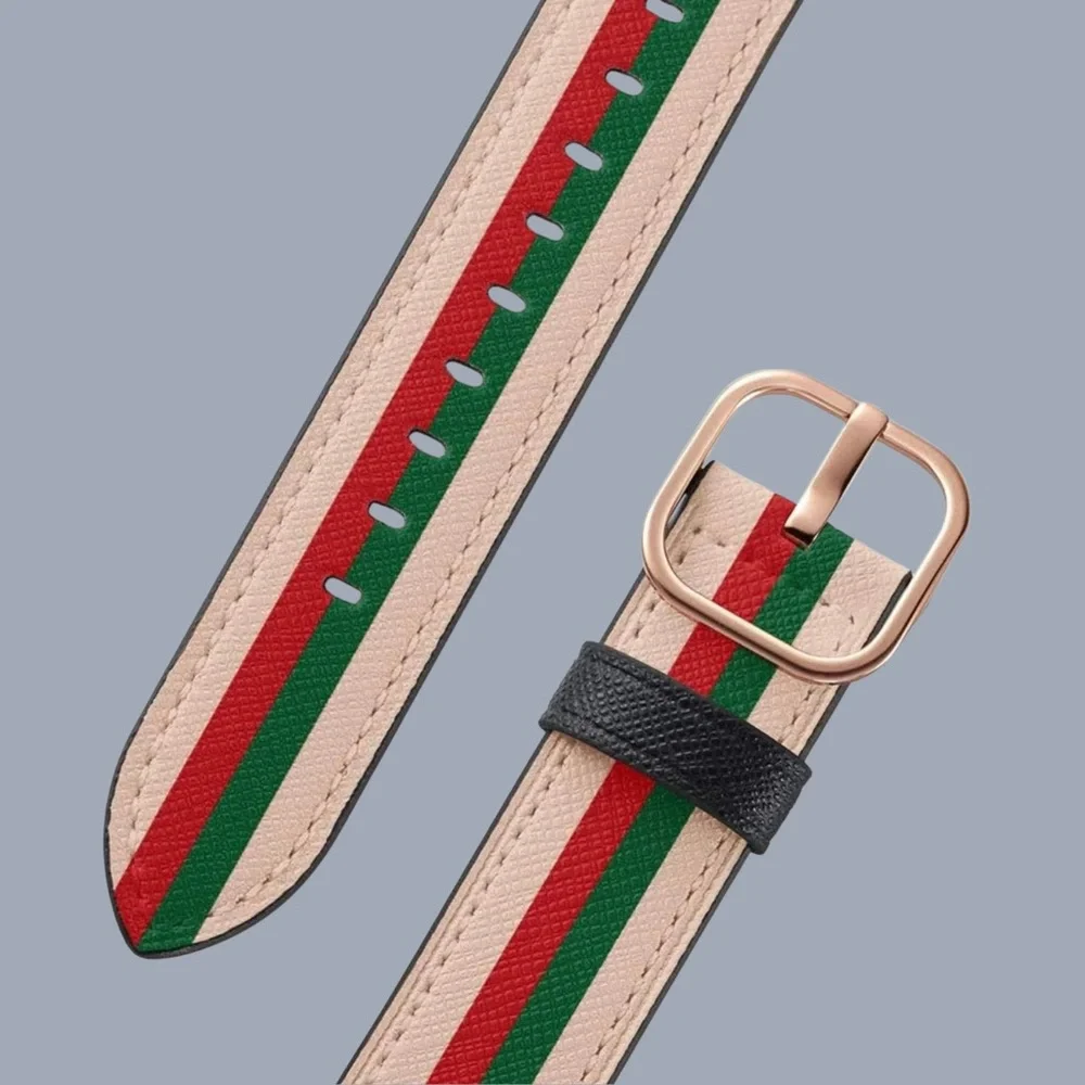 Leather Apple Watch Band – Red/Green Stripe – Fits 38–45mm - Picture 2 of 7
